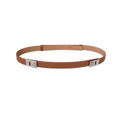 Ferragamo Women's Extendable Hug Belt In Brown/Black Calfskin With Gold/Silver Hardware 25mm