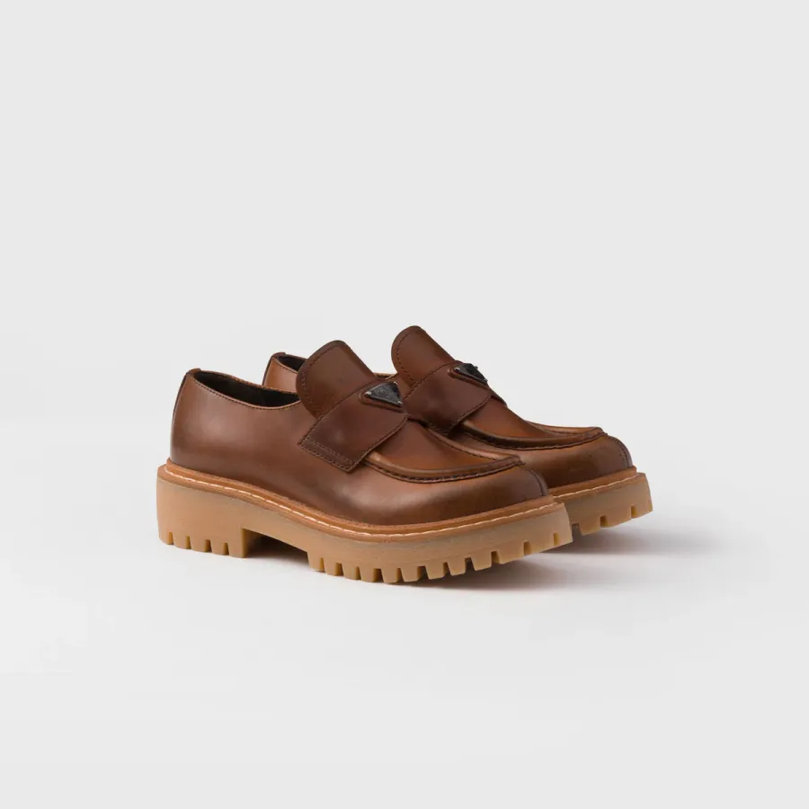 PRADA Cognac leather loafers