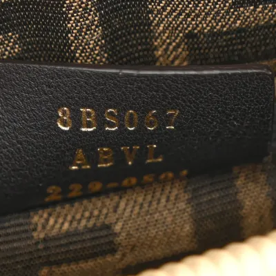 Fendi Mini Logo Embossed By The Way Top Handle Boston Bag Tortora King Vitello Leather & Plexiglass Gold Hardware