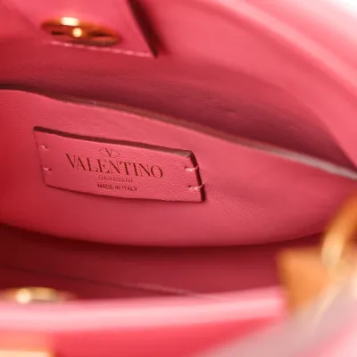 Valentino Garavani Small Roman Stud The Handle Bag Flamingo Pink Nappa Leather Gold Hardware