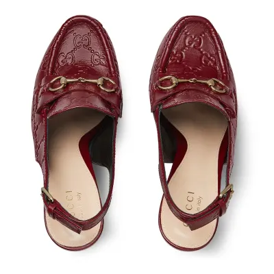 Gucci red thick soled rear lace up high heels