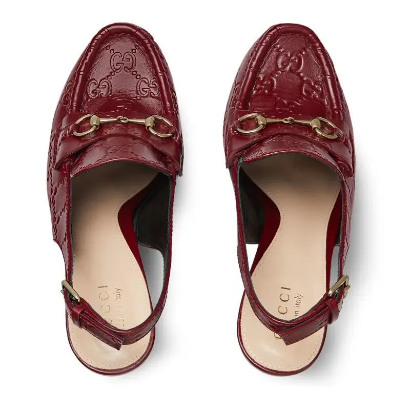 Gucci red thick soled rear lace up high heels