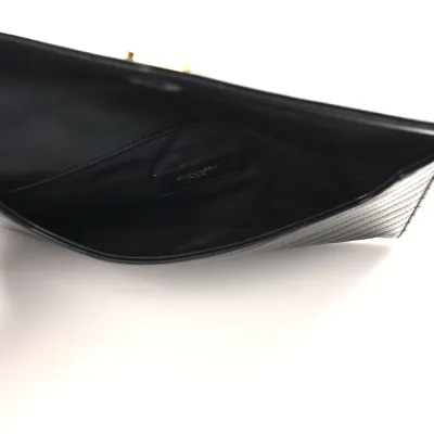 Saint Laurent Medium Uptown Clutch Black Chevron Monogram Calfskin Matelasse Leather Gold Hardware