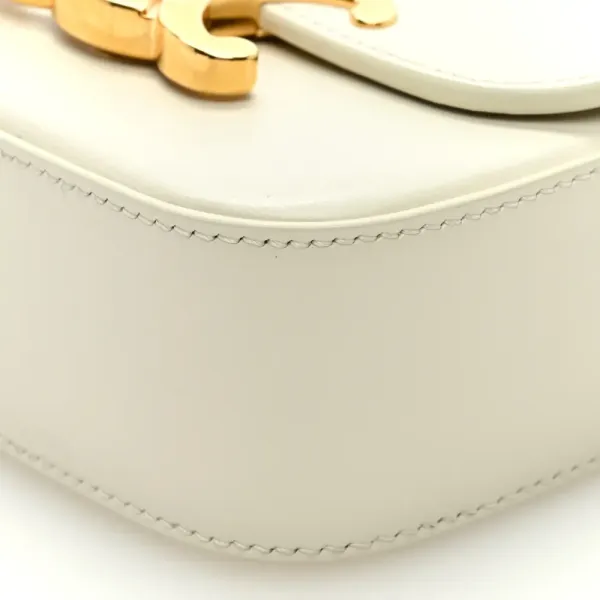 Celine Mini Triomphe Bag White Shiny Calfskin Leather Gold Hardware - Image 5
