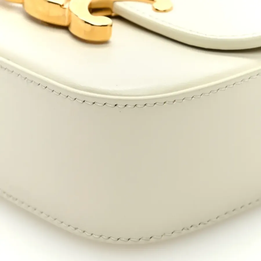Celine Mini Triomphe Bag White Shiny Calfskin Leather Gold Hardware