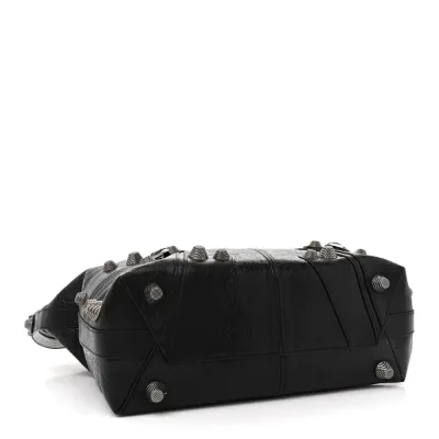 Balenciaga Medium Le Cagole Carry All Bag Black Agneau Arena Leather Silver Hardware