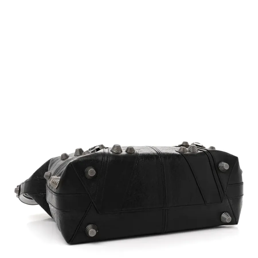 Balenciaga Medium Le Cagole Carry All Bag Black Agneau Arena Leather Silver Hardware
