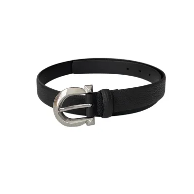 Ferragamo Women's Fixed Gancini Belt In White/Black/Brown Calfskin With Gold/Silver Hardware 25mm