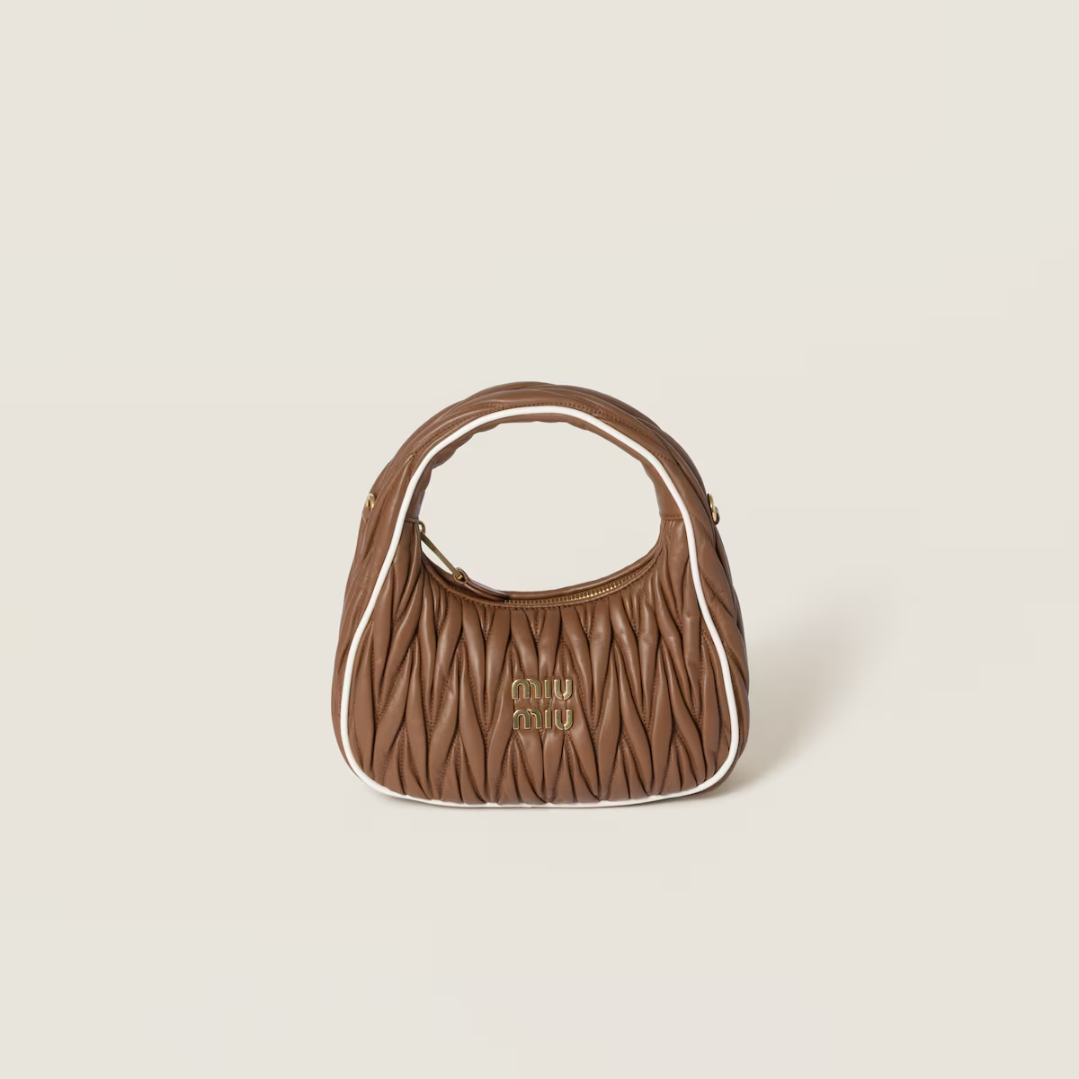 Miu Miu Wander Matelassé Napa Couro de Cordeiro Acolchoado Bolsa Marrom Transversal