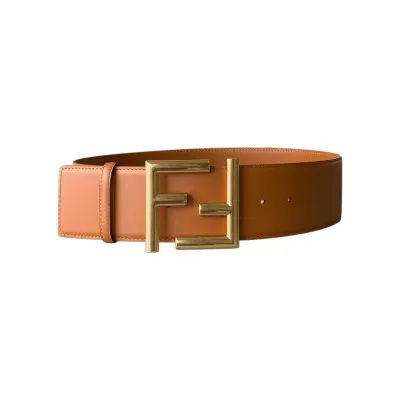 Fendi Women's FF Buckle Belt In Black/Khaki/Orange Calfskin With Gold/Black Hardware 60mm