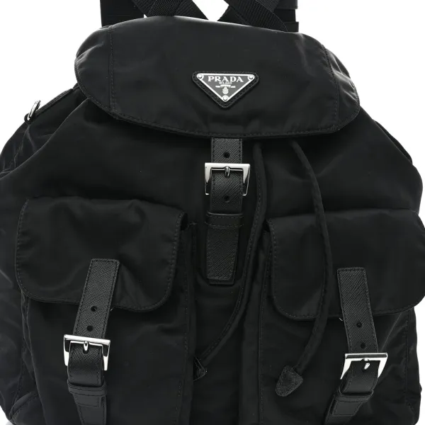 Prada Medium Backpack Black Re-Nylon & Saffiano Leather Silver Hardware - Image 8