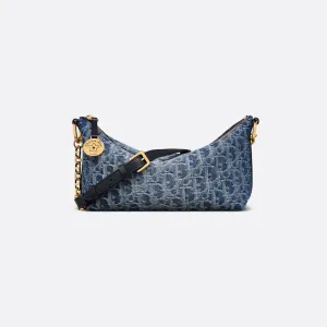 Dior Diorstar Hobo With Chain Denim Blue And White Oblique Canvas Gold Hardware