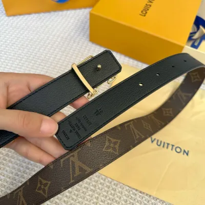 Louis Vuitton Women's Contouring Reversible Belt In Black/Red/Brown Calfskin And Monogram Canvas With Gold/Silver Hardware 30mm