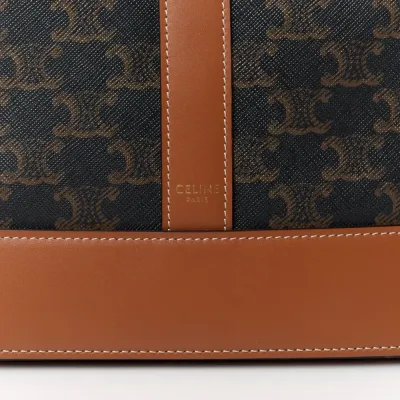 Celine Medium Bucket Bag Tan Triomphe Canvas & Calfskin Leather