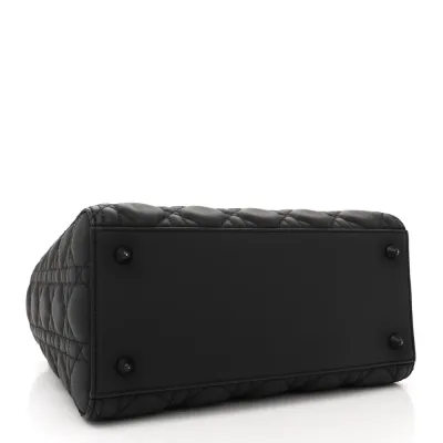 Dior Medium Lady Dior Black Ultra Matte Cannage Calfskin Leather Matte Black Hardware