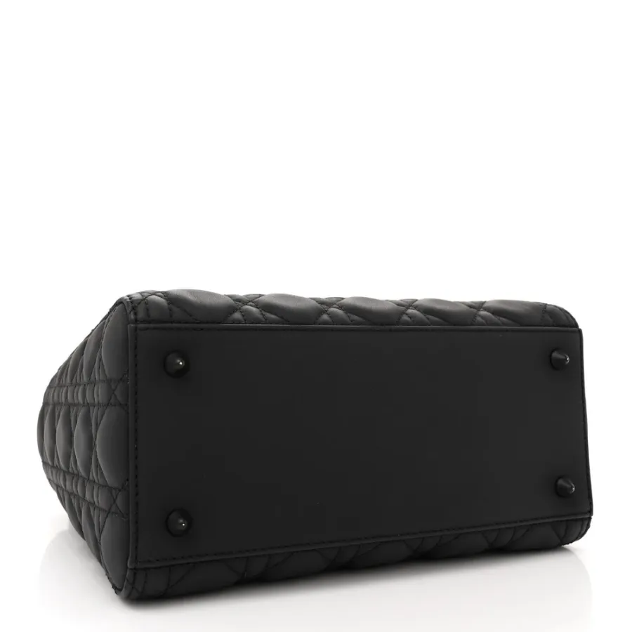 Dior Medium Lady Dior Black Ultra Matte Cannage Calfskin Leather Matte Black Hardware