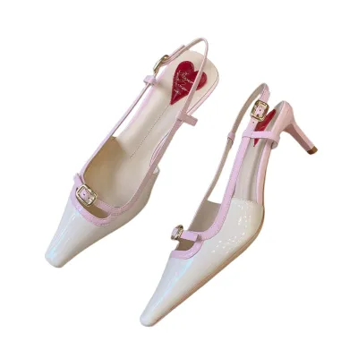 Roger Vivier Viv' Canard Slingback Pumps High Heels In Purple/White/Pink/Yellow/Blue Patent Leather With Metal Buckle (Heel Height 5.5cm)