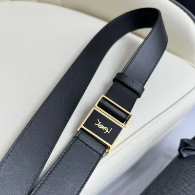Saint Laurent Cassandre Magnetic Belt In Black Smooth Calfskin With Gold Hardware 30mm
