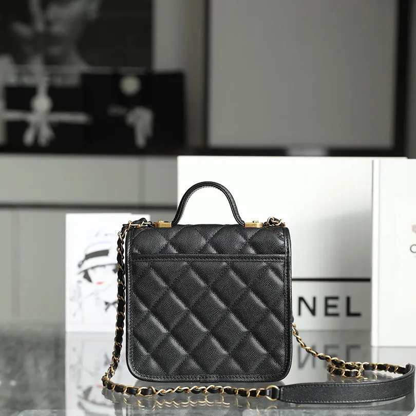 Chanel Black Quilted Caviar Leather 20.5cm / 25cm Crossbody Bags Top-Handle Bags