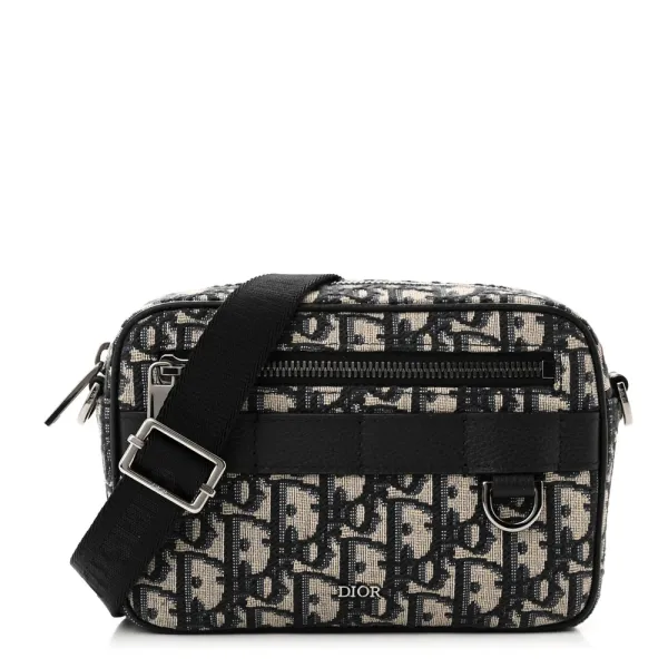 Dior Mini Safari Messenger Navy Blue Oblique Canvas Silver Hardware