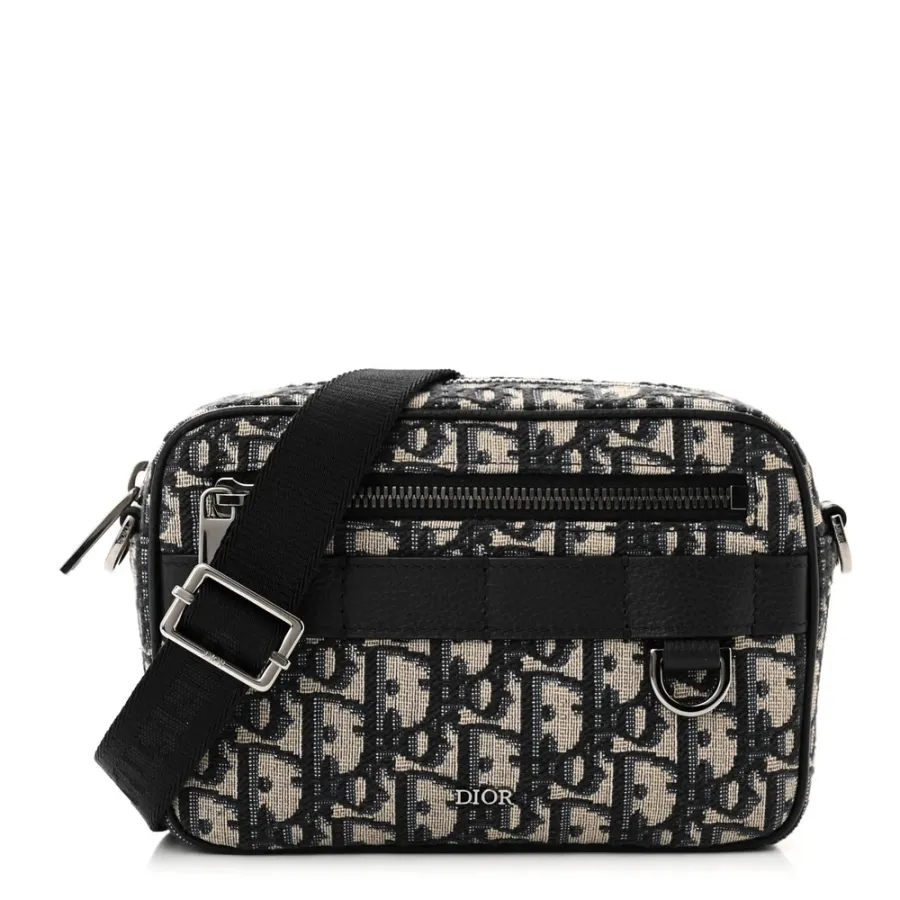 Dior Mini Safari Messenger Navy Blue Oblique Canvas Silver Hardware