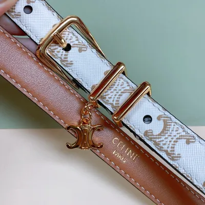 Celine Elegant Charm Belt In White/Black/Pink/Champagne Gold/Brown Taurillon Leather With Gold Hardware 18mm