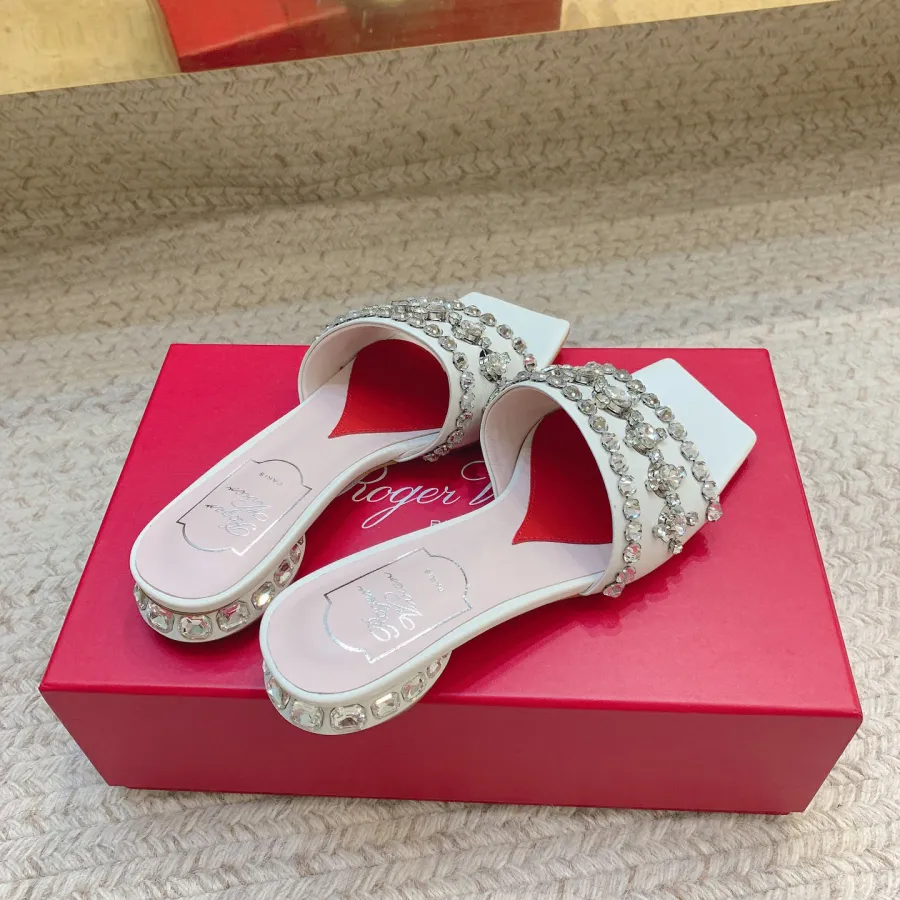 Roger Vivier Jewel Heels Sandals In Black/White Leather With Crystals (Heel Height 2.5cm)