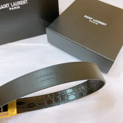 Saint Laurent LA 66 Buckle Belt In Black Calfskin With Gold Hardware 30mm
