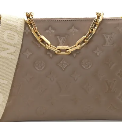 Louis Vuitton Coussin PM Taupe Embossed Monogram Lambskin Leather Gold Hardware