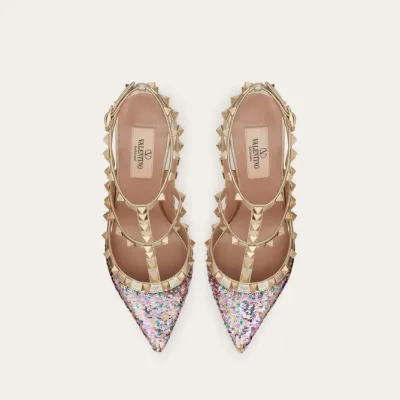 VALENTINO Sequined embroidered rivet heels (10 cm high heel)