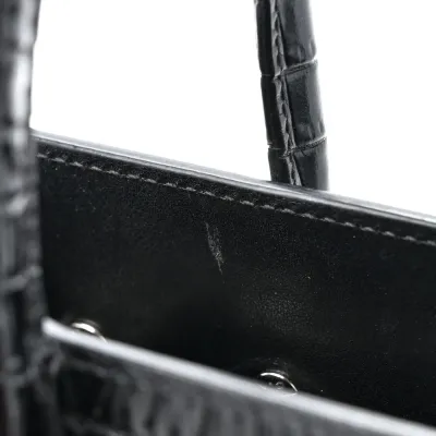 Saint Laurent Small Sac De Jour Black Embossed Calfskin & Crocodile Leather Silver Hardware