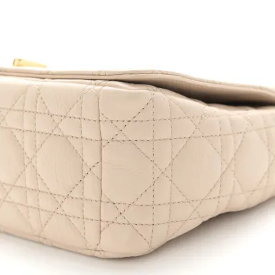 Dior Medium Caro Bag Beige Supple Cannage Calfskin Leather Gold Hardware