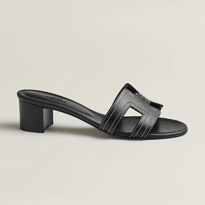HERMES Oasis Slippers High-heeled slippers Black High Heels Sandal