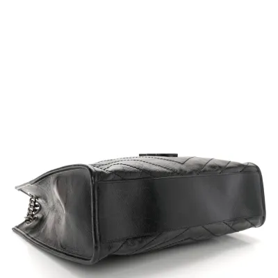 Saint Laurent Medium Niki Shopper Tote Black Crinkled Monogram Calfskin Matelasse Leather Silver Hardware