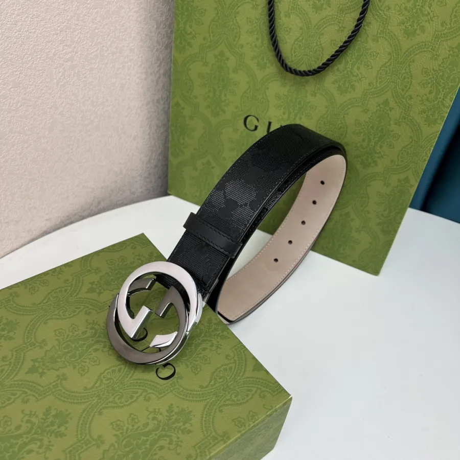 Gucci Men's Interlocking G Buckle Belt In Black GUCCI Marmont Canvas With Gold/Silver/Gun Black/Black Hardware 40mm