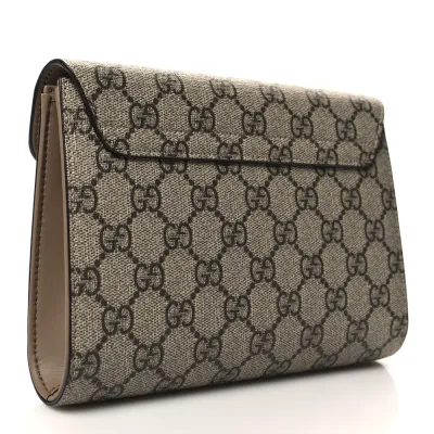 Gucci Small Dionysus Clutch Taupe GG Supreme Monogram Canvas Aged Silver Hardware