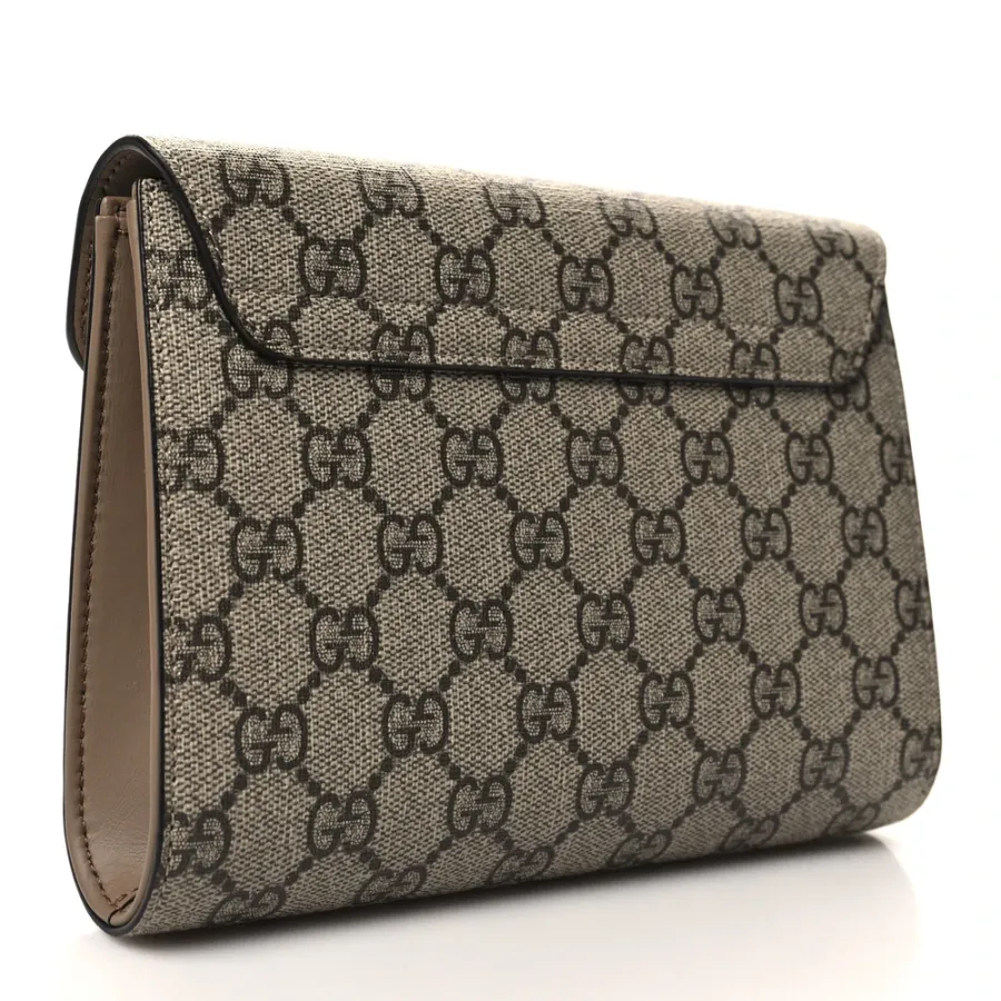 Gucci Small Dionysus Clutch Taupe GG Supreme Monogram Canvas Aged Silver Hardware