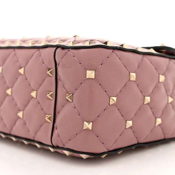Valentino Garavani Medium Rockstud Spike Shoulder Bag Antique Rose Lambskin Leather Light Gold Hardware - Image 4