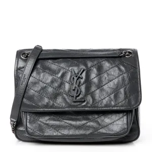 Saint Laurent Medium Niki Chain Satchel Storm Crinkled Monogram Calfskin Matelasse Leather