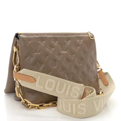 Louis Vuitton Coussin PM Taupe Embossed Monogram Lambskin Leather Gold Hardware