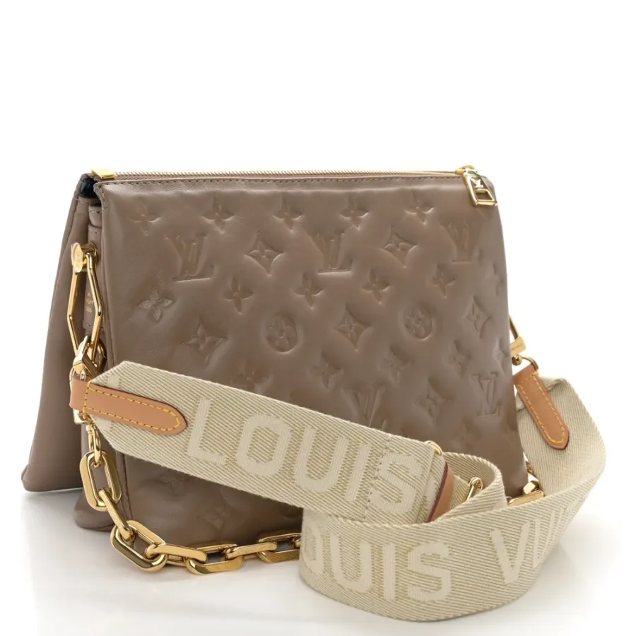 Louis Vuitton Coussin PM Taupe Embossed Monogram Lambskin Leather Gold Hardware