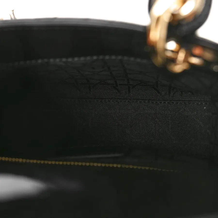 Dior Mini Lady Dior Black Patent Cannage Calfskin Leather Gold Hardware