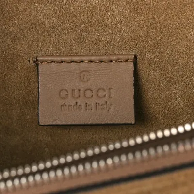 Gucci Small Dionysus Shoulder Bag Taupe GG Supreme Monogram Canvas Aged Silver Hardware