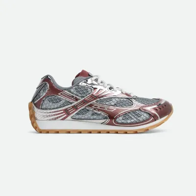 Bottega Veneta Orbit Sneakers In Silver/Burgundy Technical Fabric And Mesh Lace-Up Sneaker
