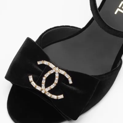 Chanel  velvet, rhinestone and metal Black sandals