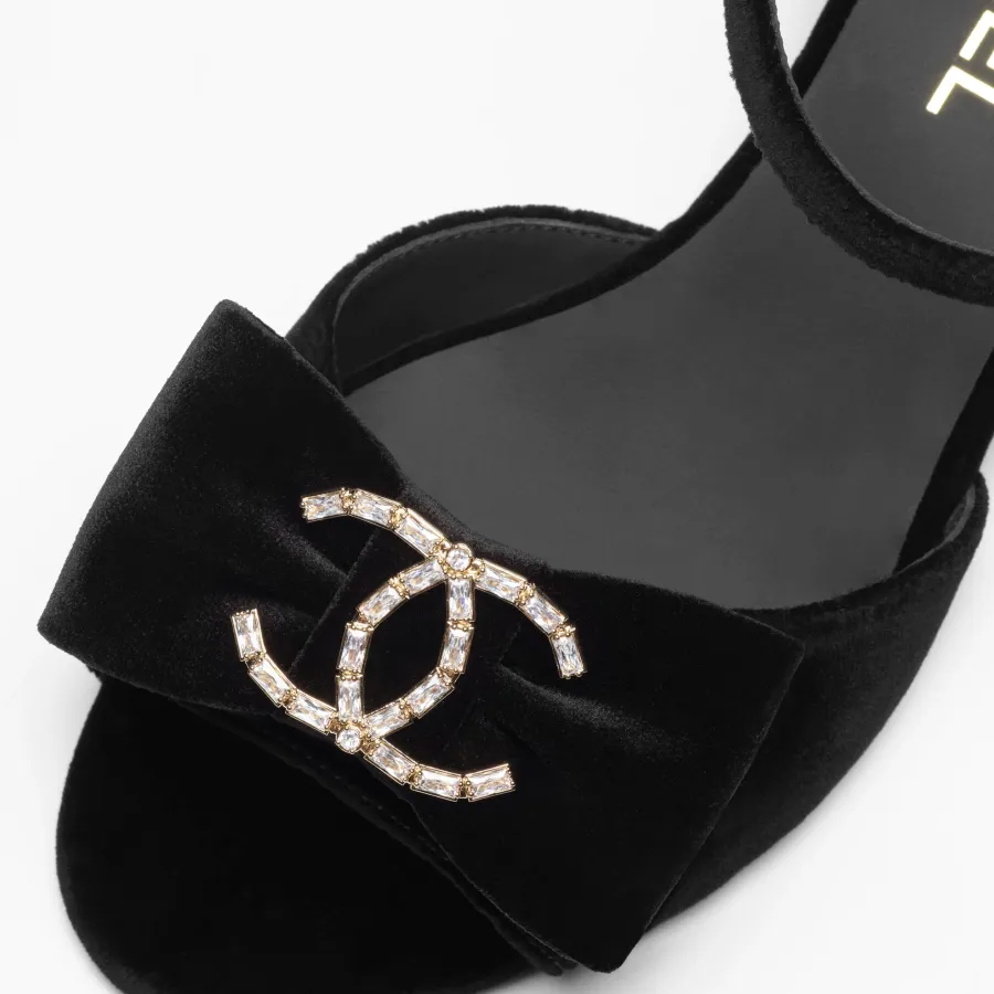 Chanel  velvet, rhinestone and metal Black sandals