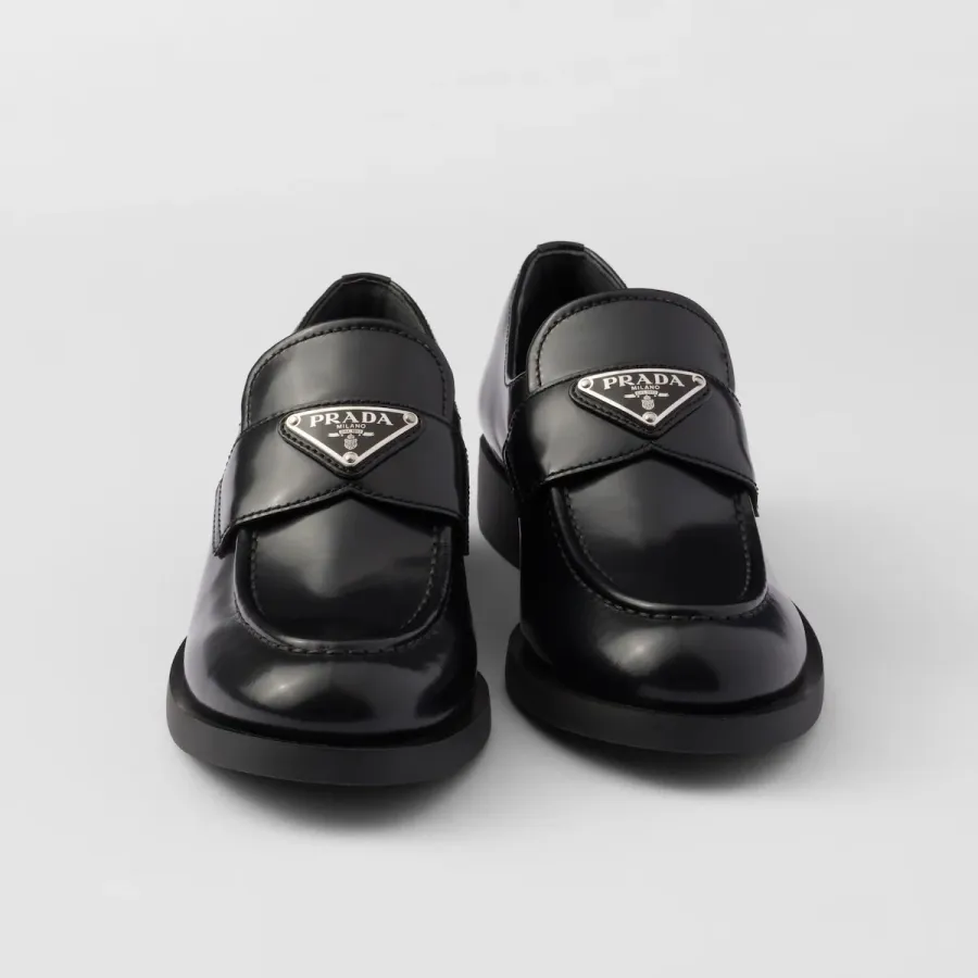 PRADA Black shiny leather loafers