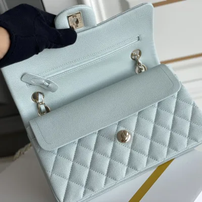 Chanel CF Blue / White Quilted Caviar Leather Crossbody Bags