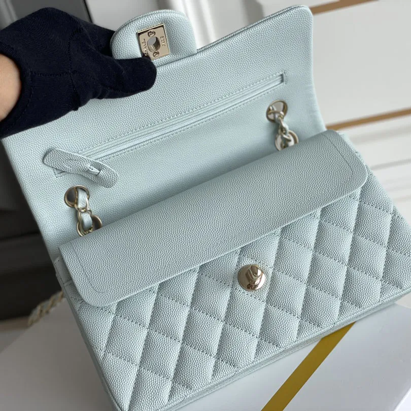 Chanel CF Blue / White Quilted Caviar Leather Crossbody Bags