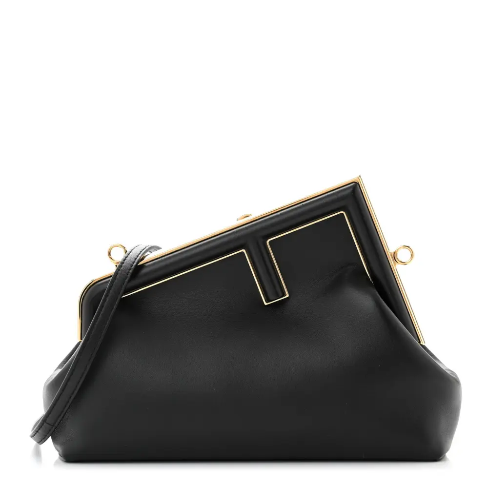 Fendi Medium Fendi First Preto Brilhante Couro Nappa Hardware Dourado